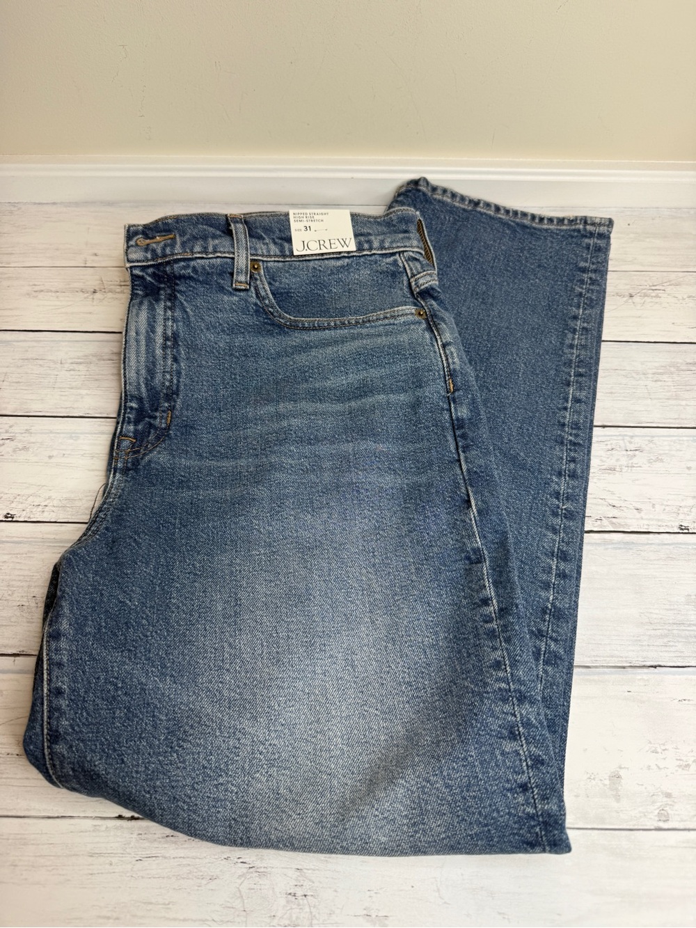 J. Crew Women's high rise Straight Leg Jeans in Medium Blue Wash